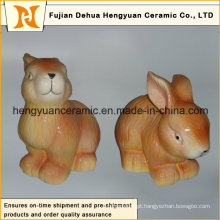 Animal em forma de artesanato de cerâmica, coelho de cerâmica para decoração de páscoa